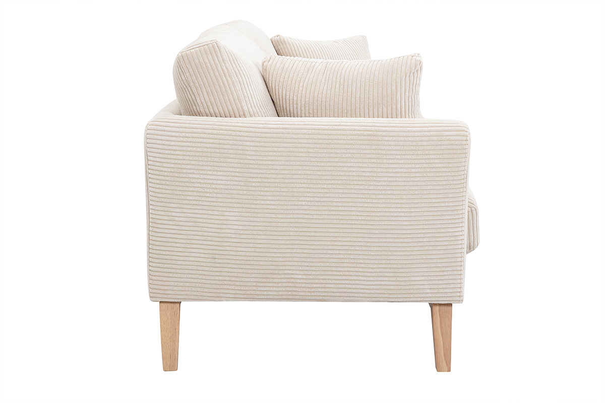 Canap scandinave dhoussable 3 places en tissu velours ctel beige et bois clair OSLO