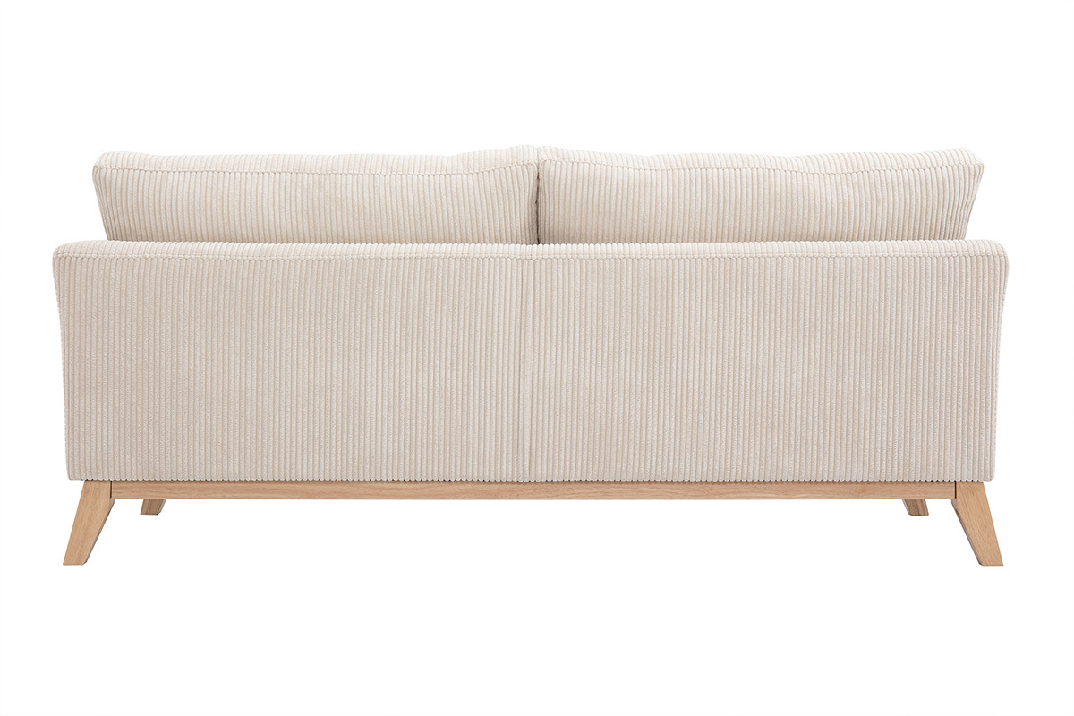 Canap scandinave dhoussable 3 places en tissu velours ctel beige et bois clair OSLO