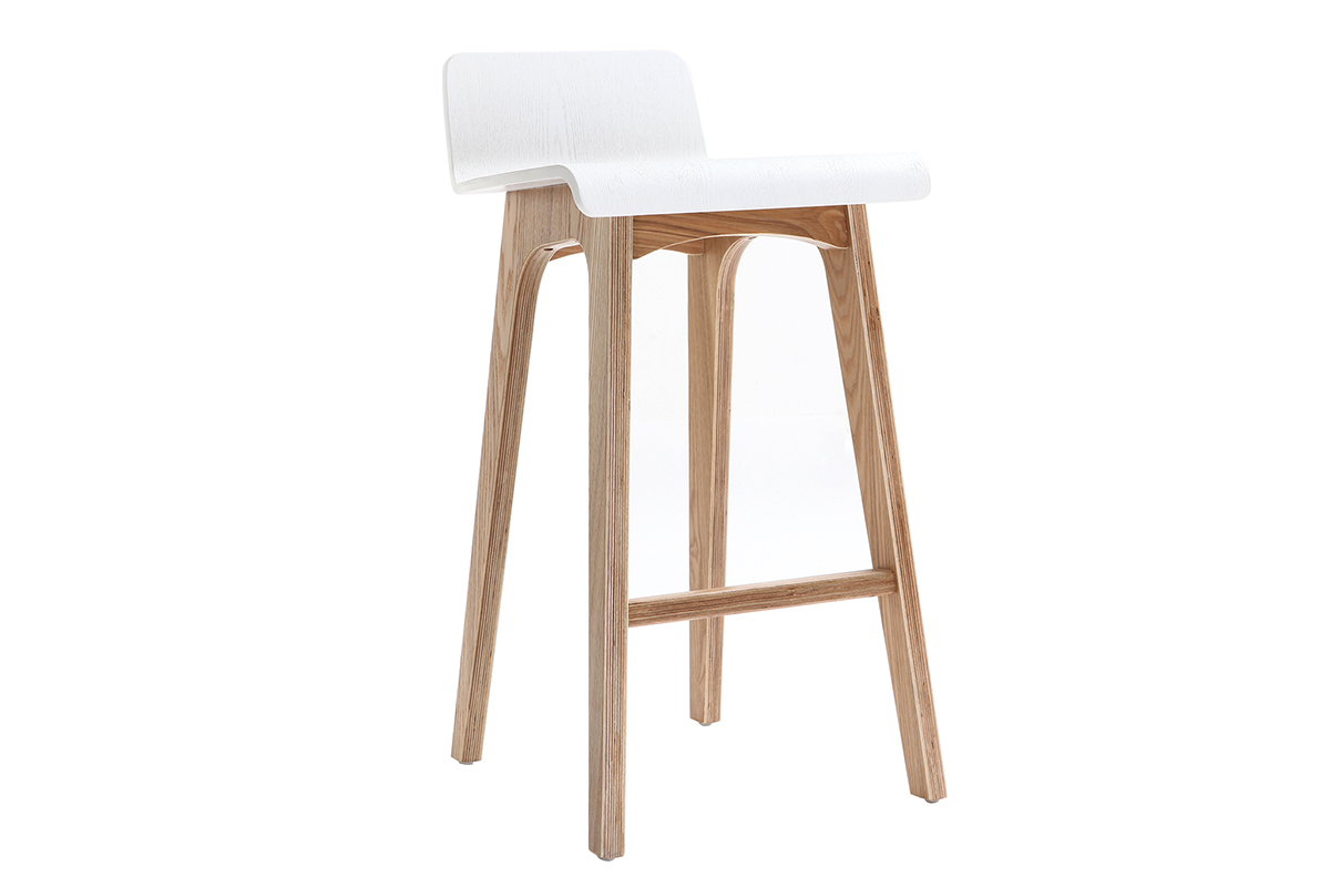 Chaise de bar scandinave bois et blanc H65 cm BALTIK