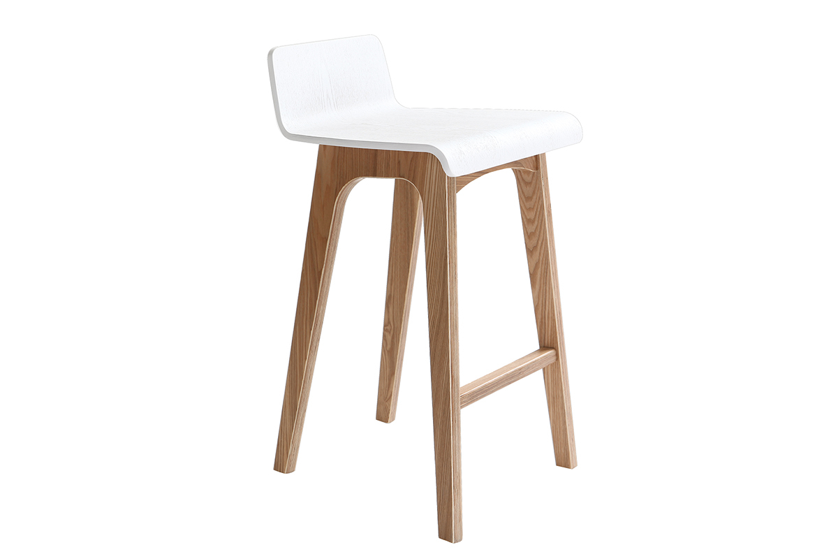 Chaise de bar scandinave bois et blanc H65 cm BALTIK