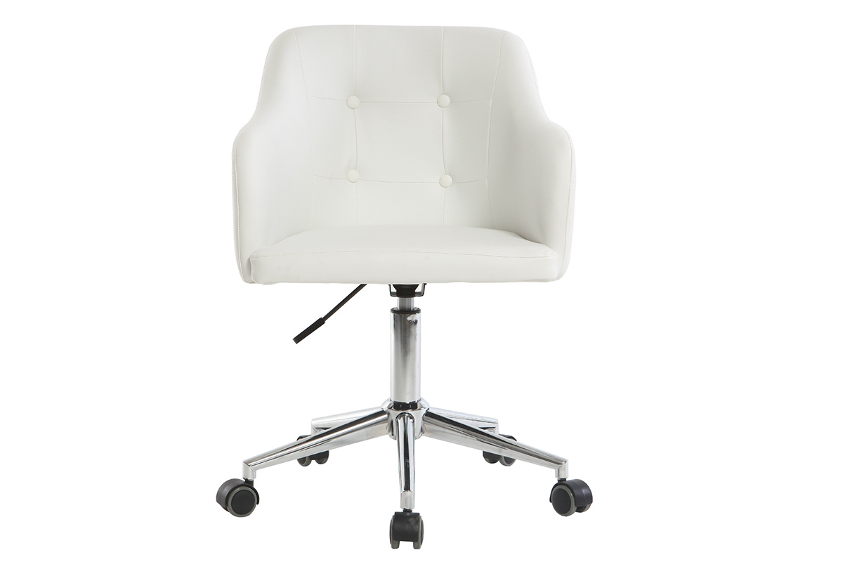 Chaise de bureau  roulettes design blanc et acier chrom BALTIK