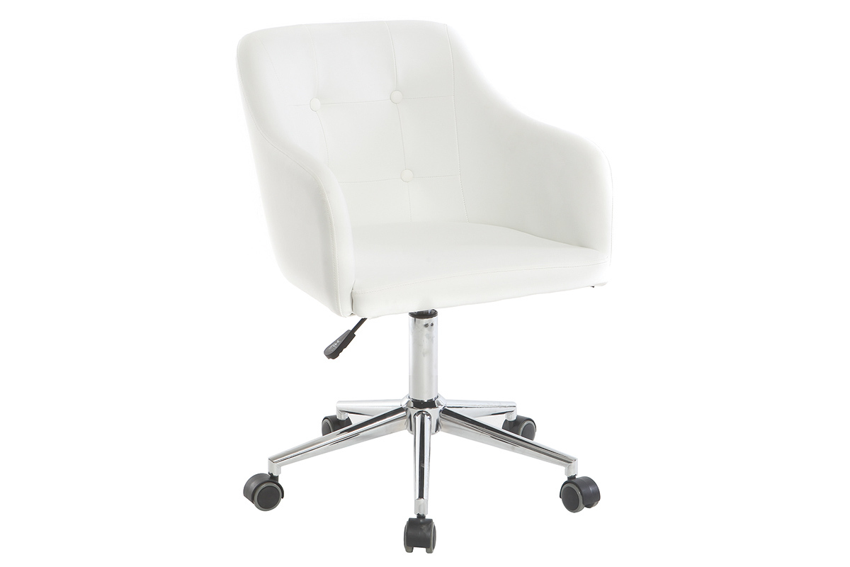 Chaise de bureau  roulettes design blanc et acier chrom BALTIK