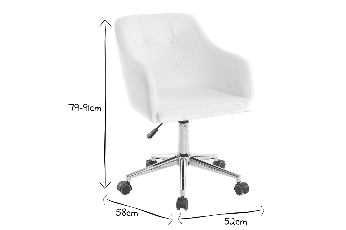 Chaise de bureau  roulettes design blanc et acier chrom BALTIK