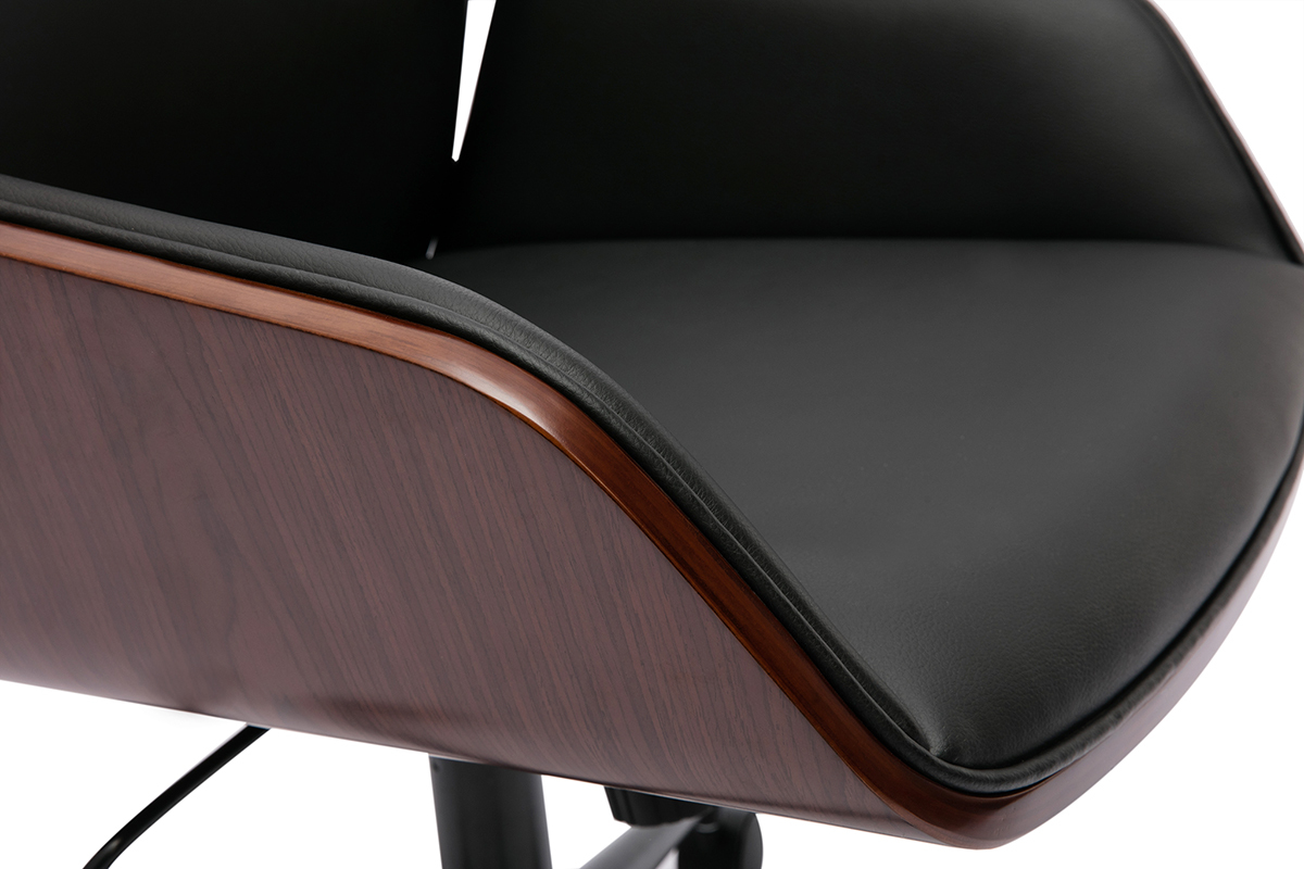 Chaise de bureau  roulettes design noir, bois fonc et mtal noir MARLOW