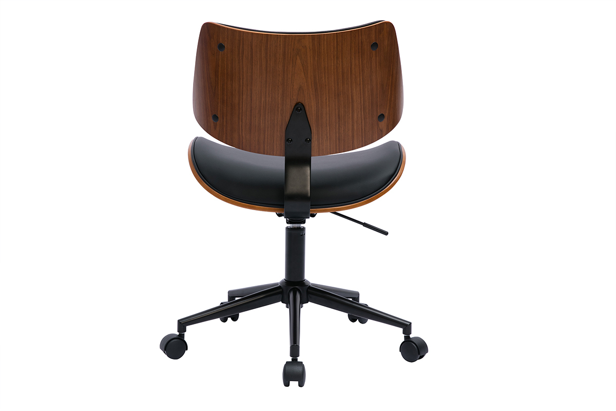 Chaise de bureau  roulettes design noir, bois fonc noyer et mtal noir MALMO