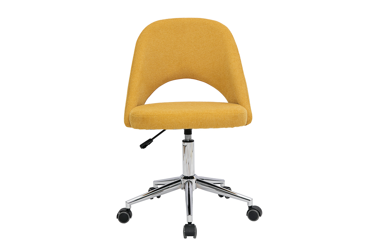 Chaise de bureau  roulettes en tissu effet velours textur jaune moutarde et acier chrom COSETTE