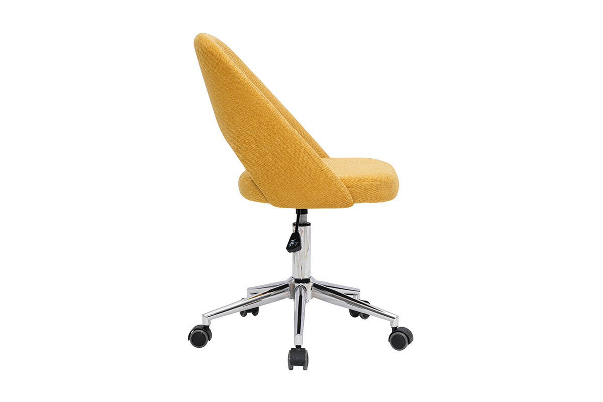 Chaise de bureau  roulettes en tissu effet velours textur jaune moutarde et acier chrom COSETTE