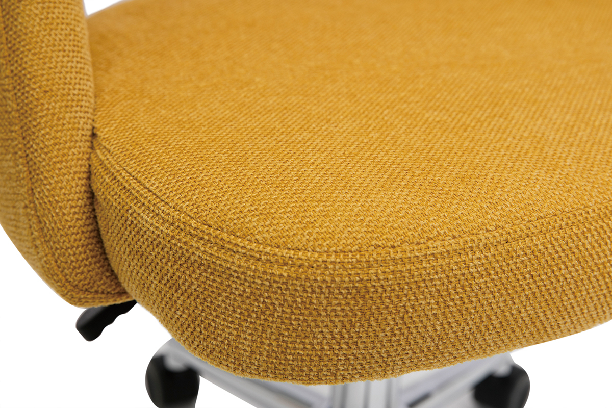 Chaise de bureau  roulettes en tissu effet velours textur jaune moutarde et acier chrom COSETTE