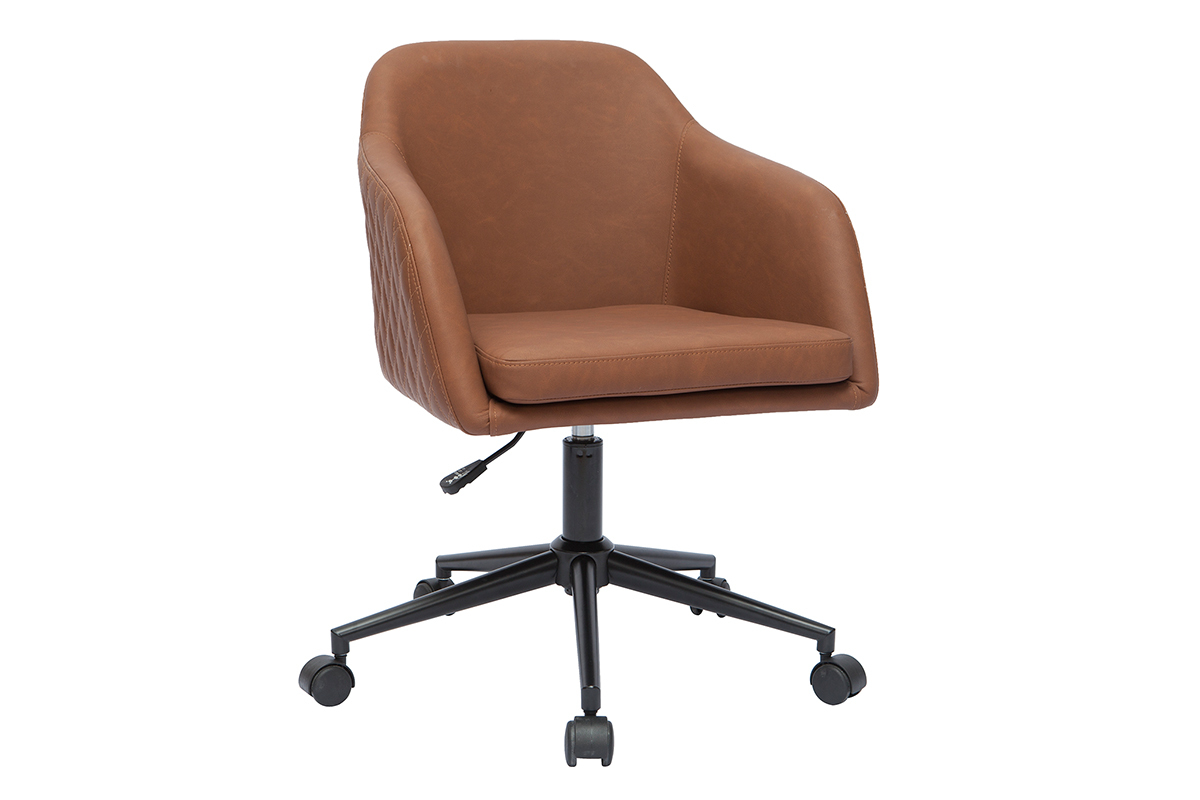 Chaise de bureau  roulettes marron et mtal noir DOUG