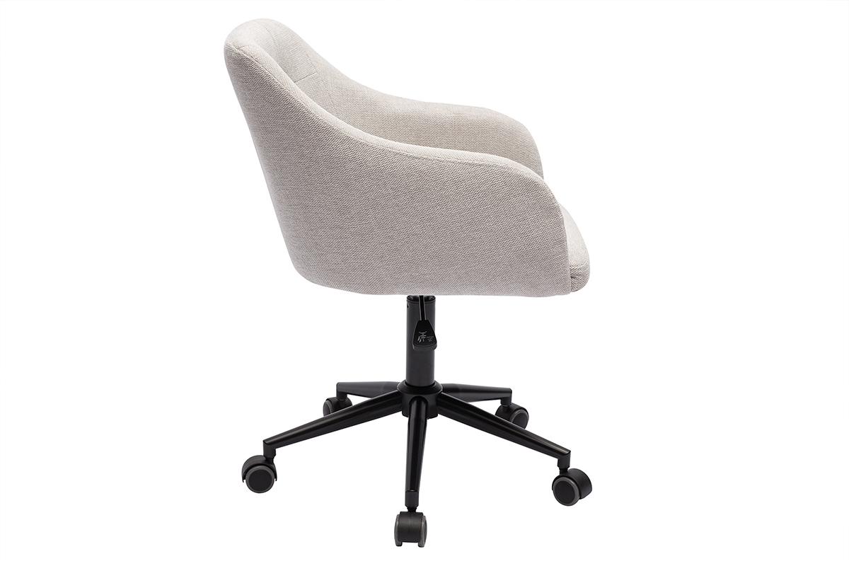 Chaise de bureau capitonne  roulettes en tissu effet velours textur beige et mtal noir BALTIK