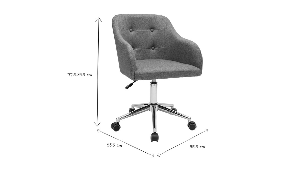 Chaise de bureau capitonne  roulettes en tissu effet velours textur vert de gris et mtal chrom BALTIK