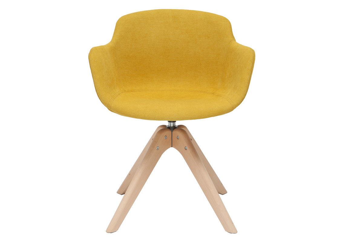 Chaise design en tissu effet velours jaune moutarde et bois clair massif AARON