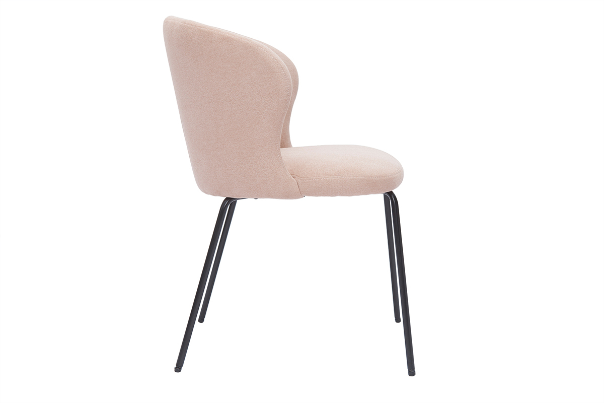 Chaise design en tissu effet velours rose poudr et mtal noir YDA