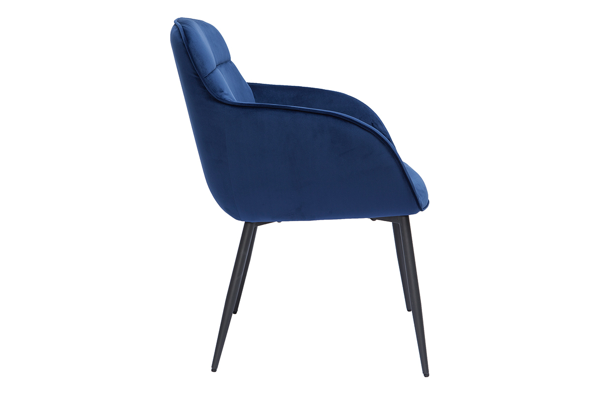 Chaise design en tissu velours bleu fonc et mtal noir FRIDA