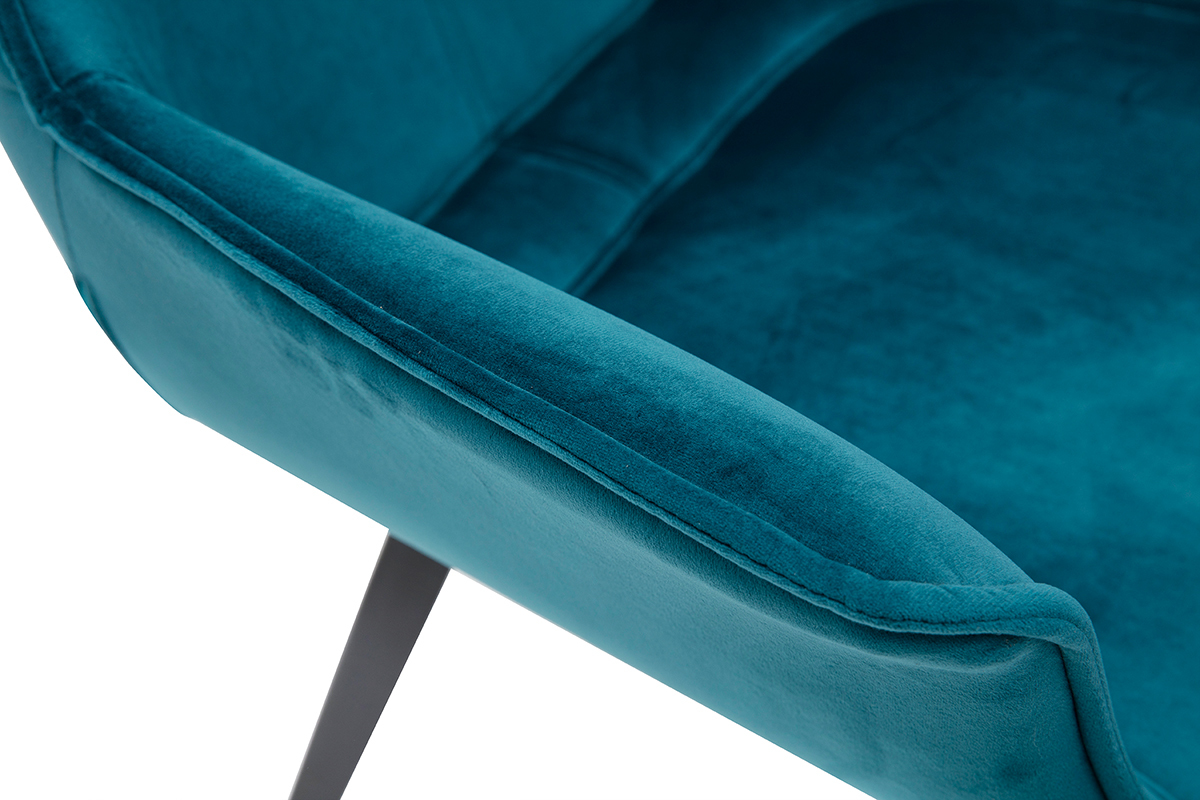 Chaise design en tissu velours bleu ptrole et mtal noir VOLO