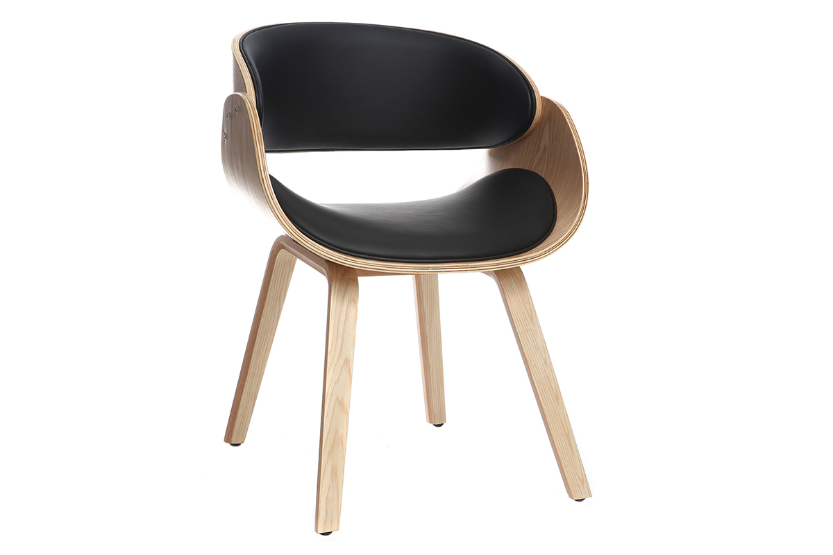 Chaise design noir et bois clair BENT