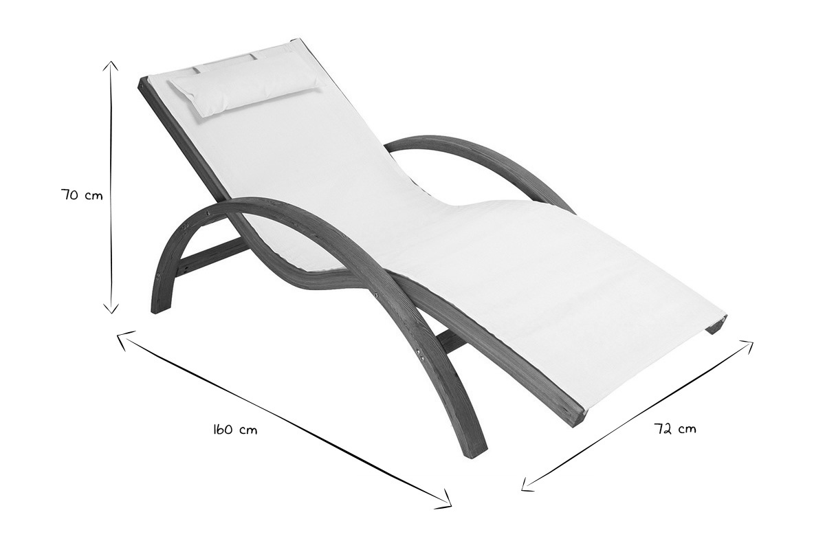 Chaise longue bain de soleil blanc cass et bois massif BIARRITZ