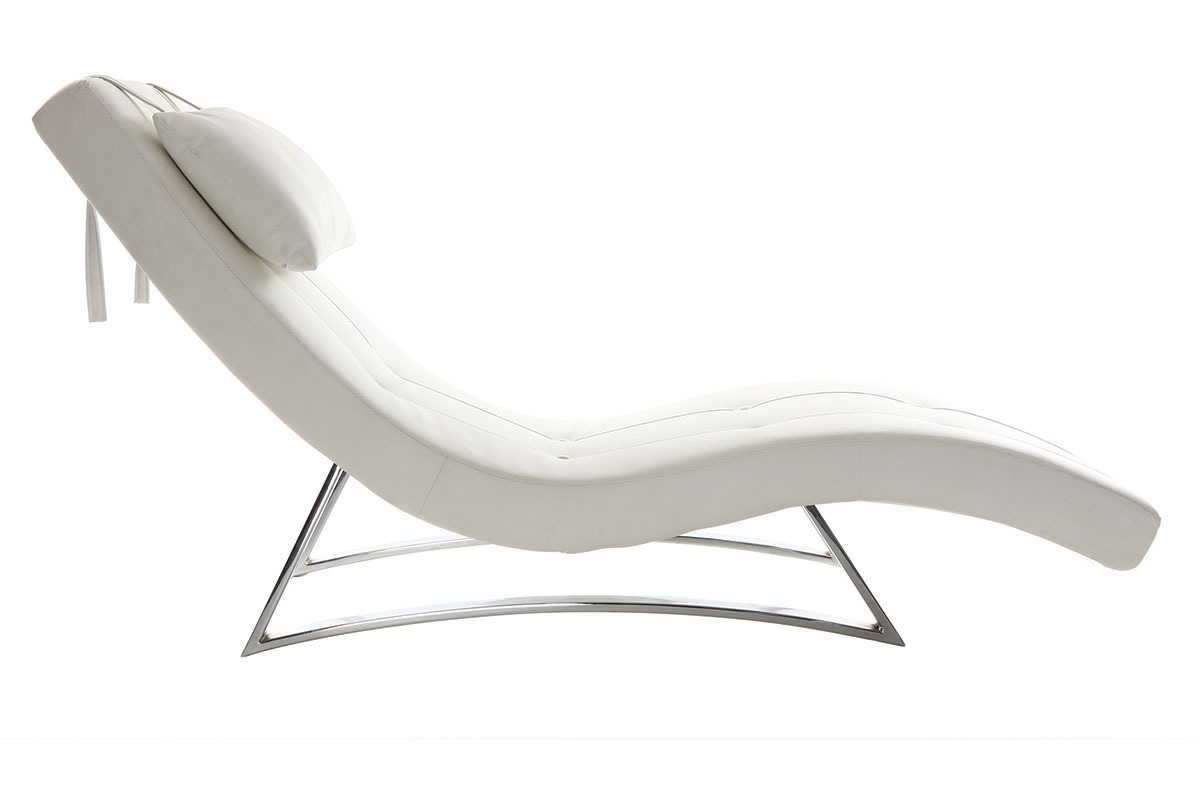 Chaise longue design blanc et acier chrom BARTY