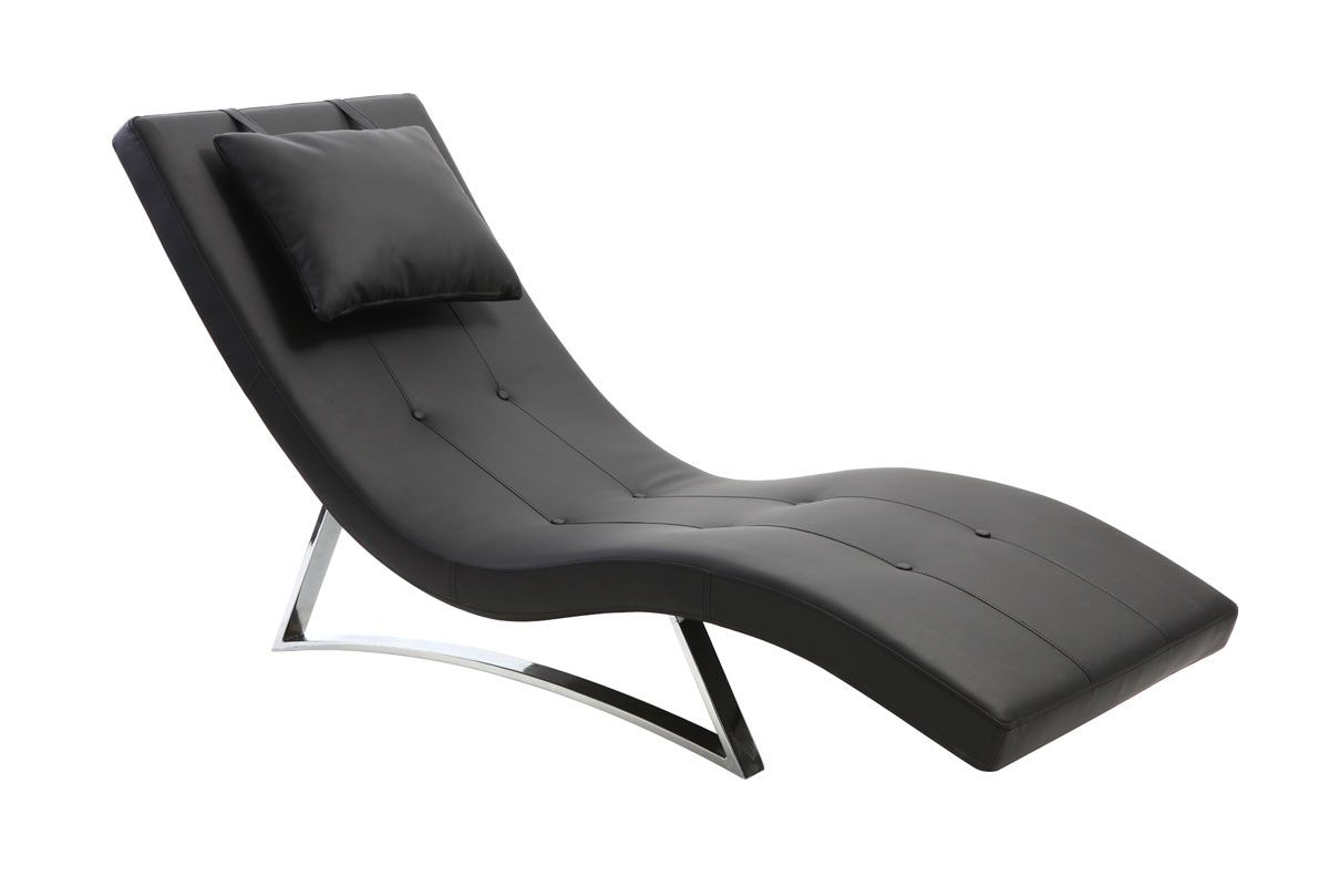 Chaise longue design noir et acier chrom BARTY