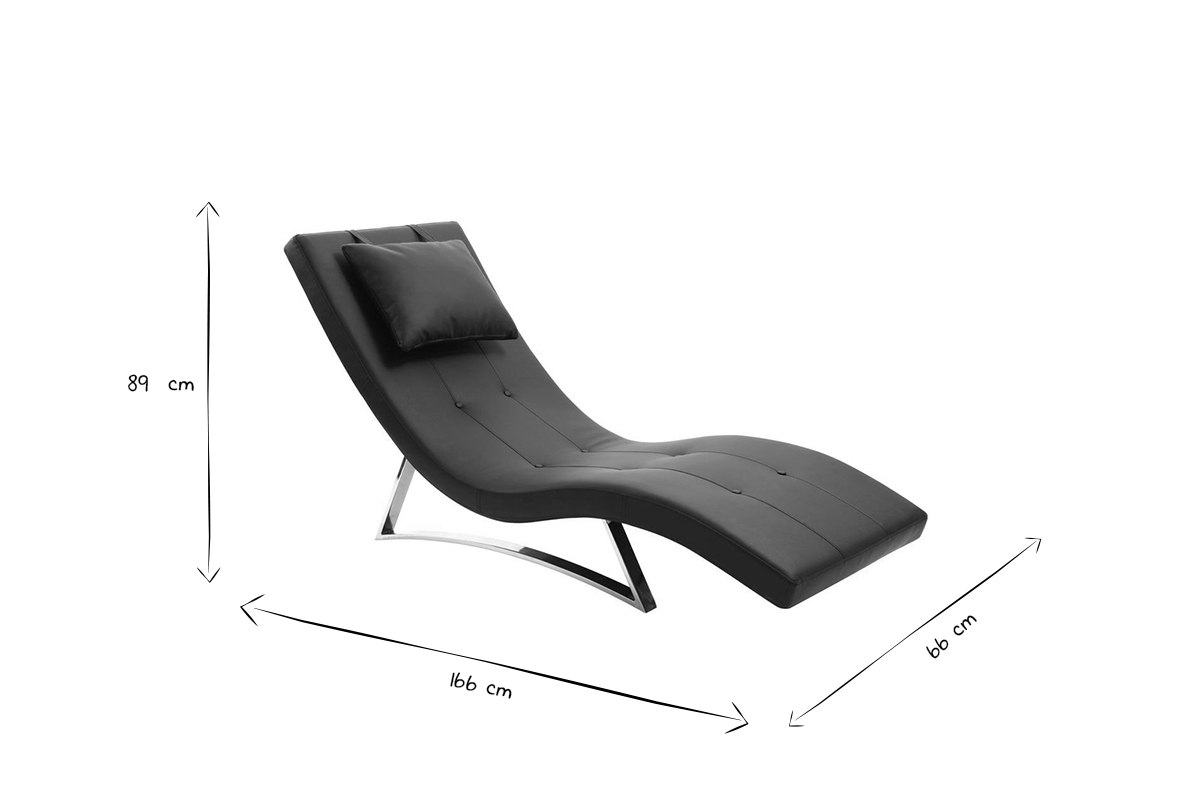 Chaise longue design noir et acier chrom BARTY