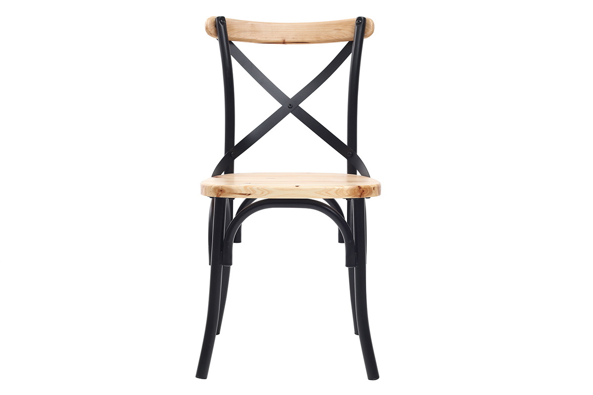 Chaises bistrot bois clair massif et mtal noir (lot de 2) JAKE