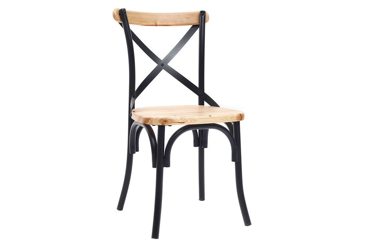 Chaises bistrot bois clair massif et mtal noir (lot de 2) JAKE