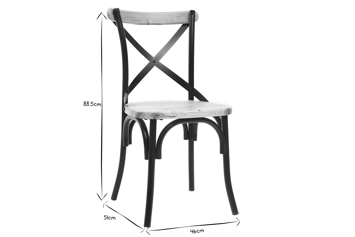 Chaises bistrot bois clair massif et mtal noir (lot de 2) JAKE