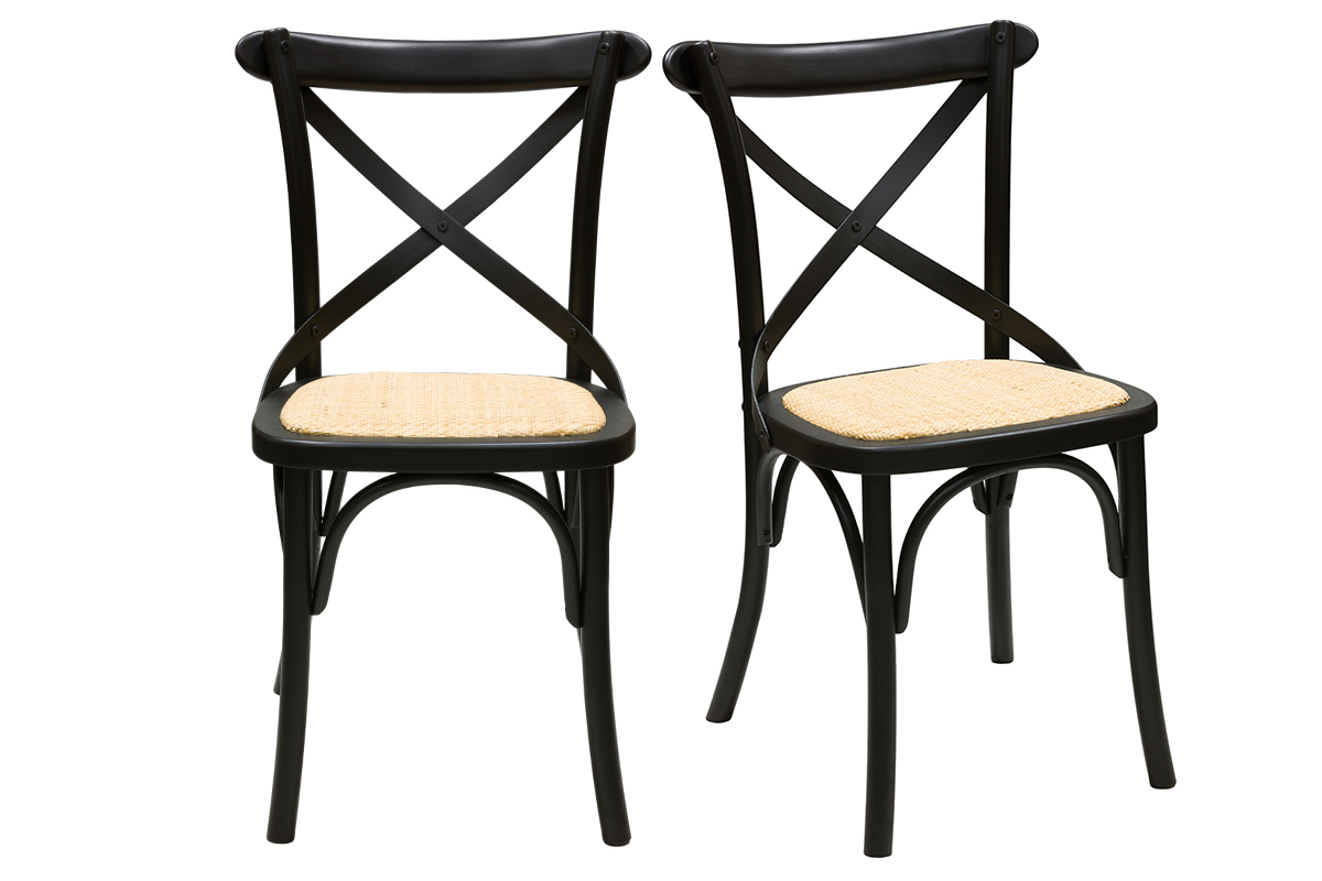 Chaises bistrot en bois noir et cannage en rotin (lot de 2) MARCEL