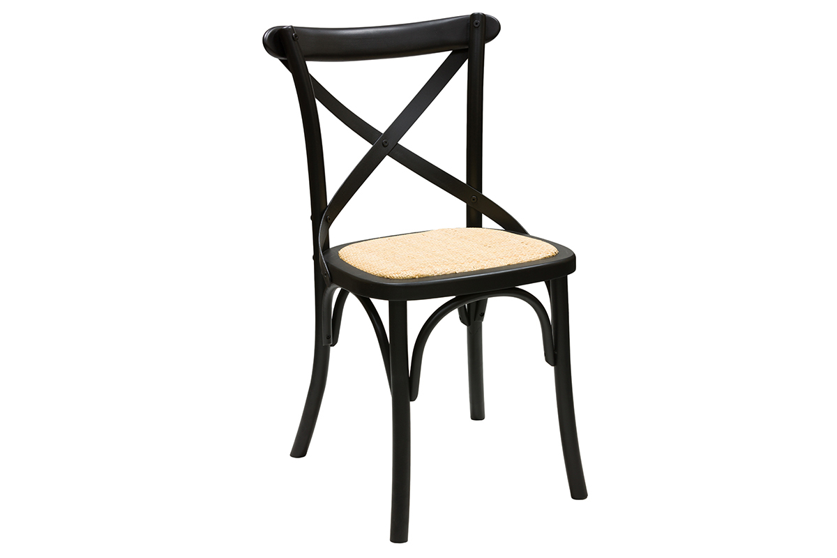 Chaises bistrot en bois noir et cannage en rotin (lot de 2) MARCEL