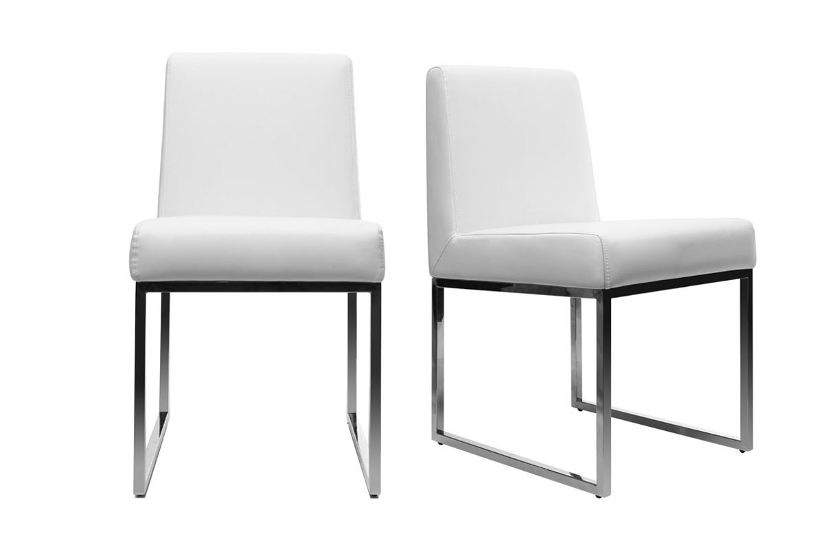 Chaises design blanc et acier chrom (lot de 2) JUNIA