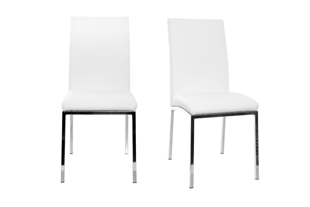 Chaises design blanc et acier chrom (lot de 2) SIMEA