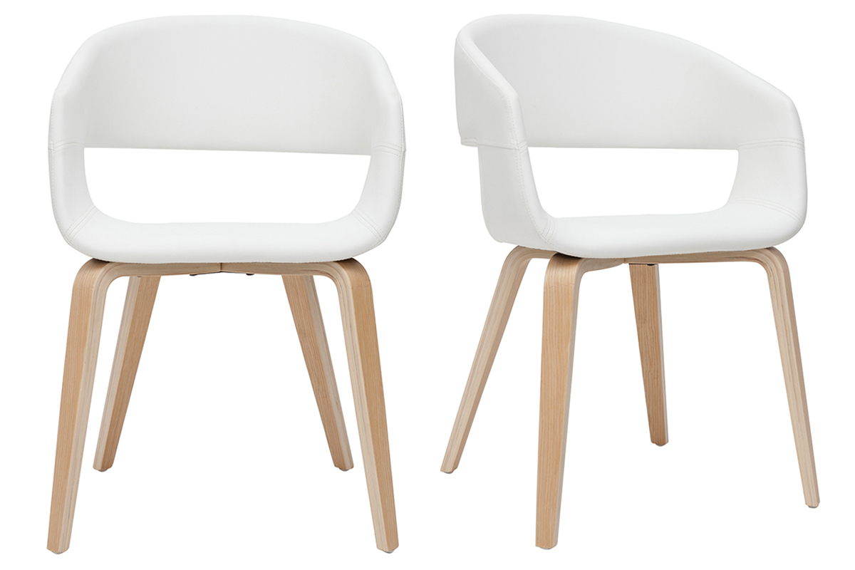 Chaises design blanc et bois clair (lot de 2) SLAM