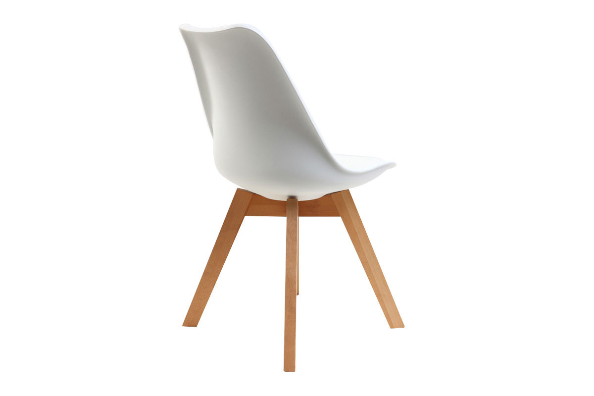 Chaises design blanc et bois clair massif (lot de 2) PAULINE