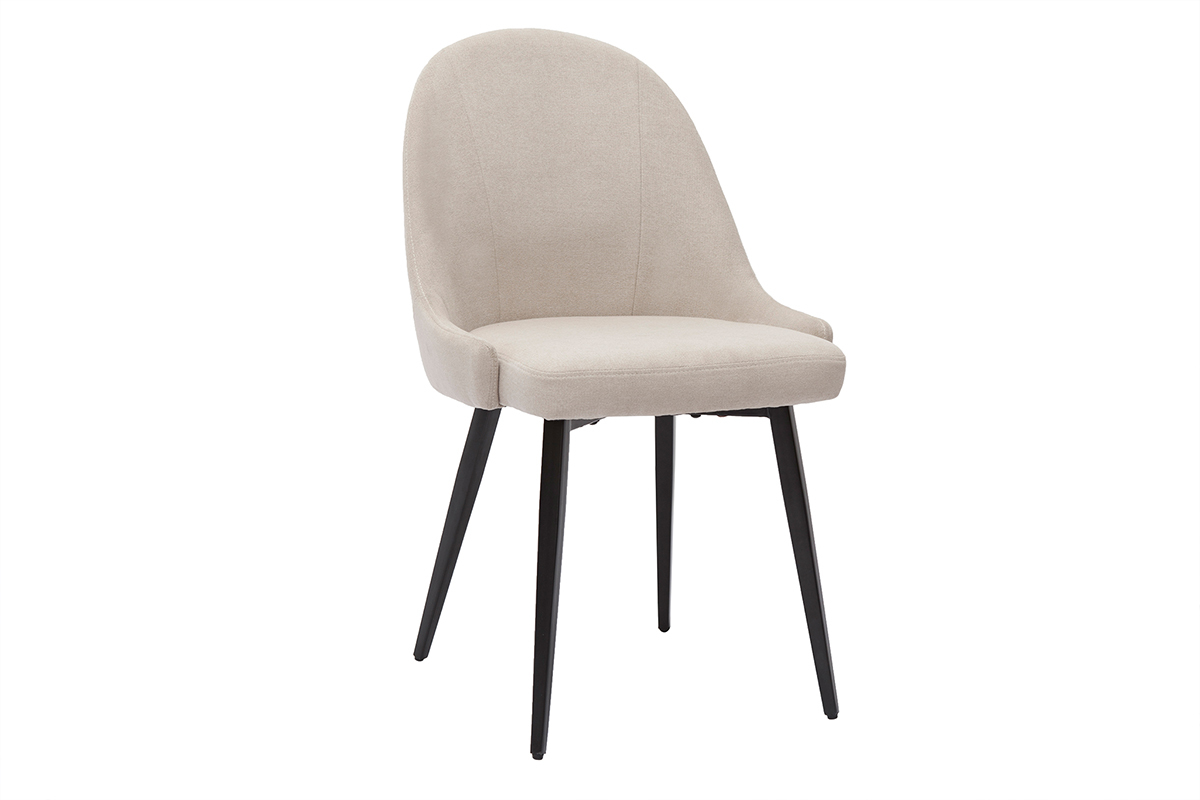 Chaises design en tissu effet velours beige et mtal noir (lot de 2) REEZ