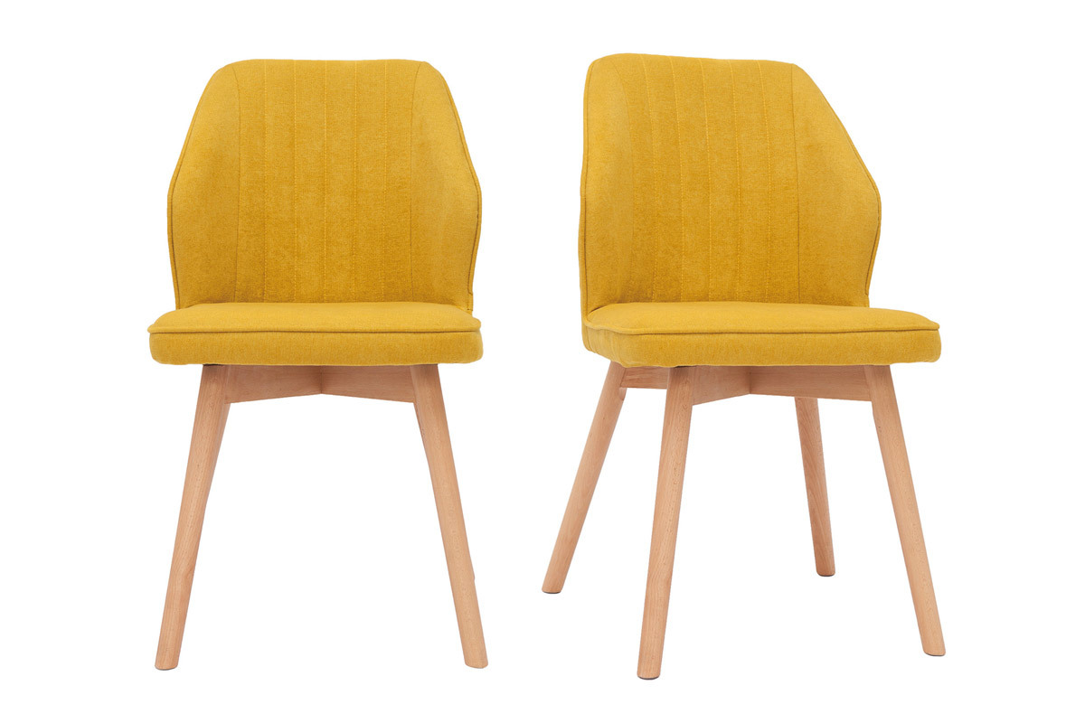 Chaises design en tissu effet velours jaune moutarde et bois clair (lot de 2) FANETTE