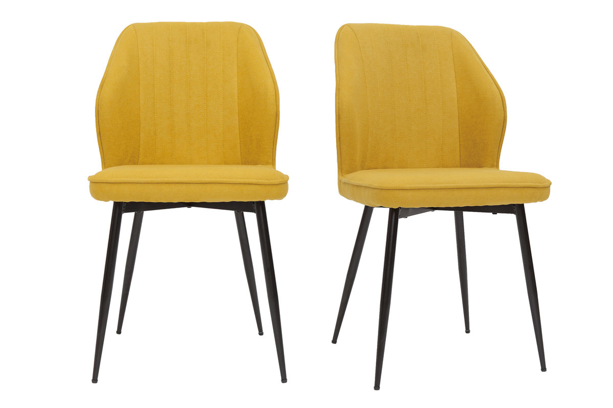 Chaises design en tissu effet velours jaune moutarde et mtal noir (lot de 2) FANETTE