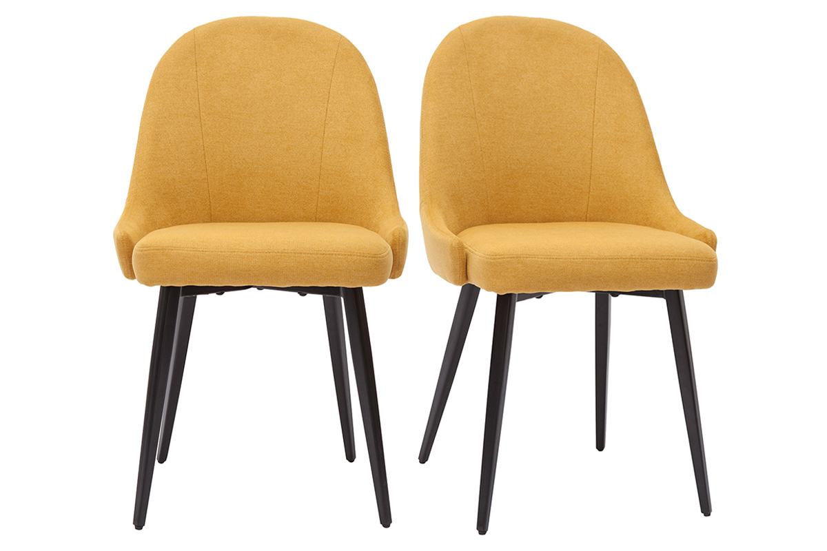 Chaises design en tissu effet velours jaune moutarde et mtal noir (lot de 2) REEZ