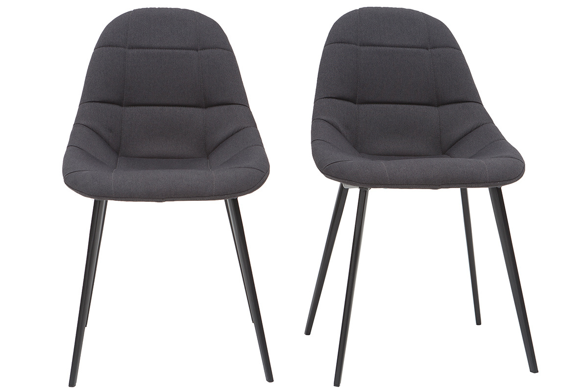 Chaises design en tissu gris fonc et mtal noir (lot de 2) COX