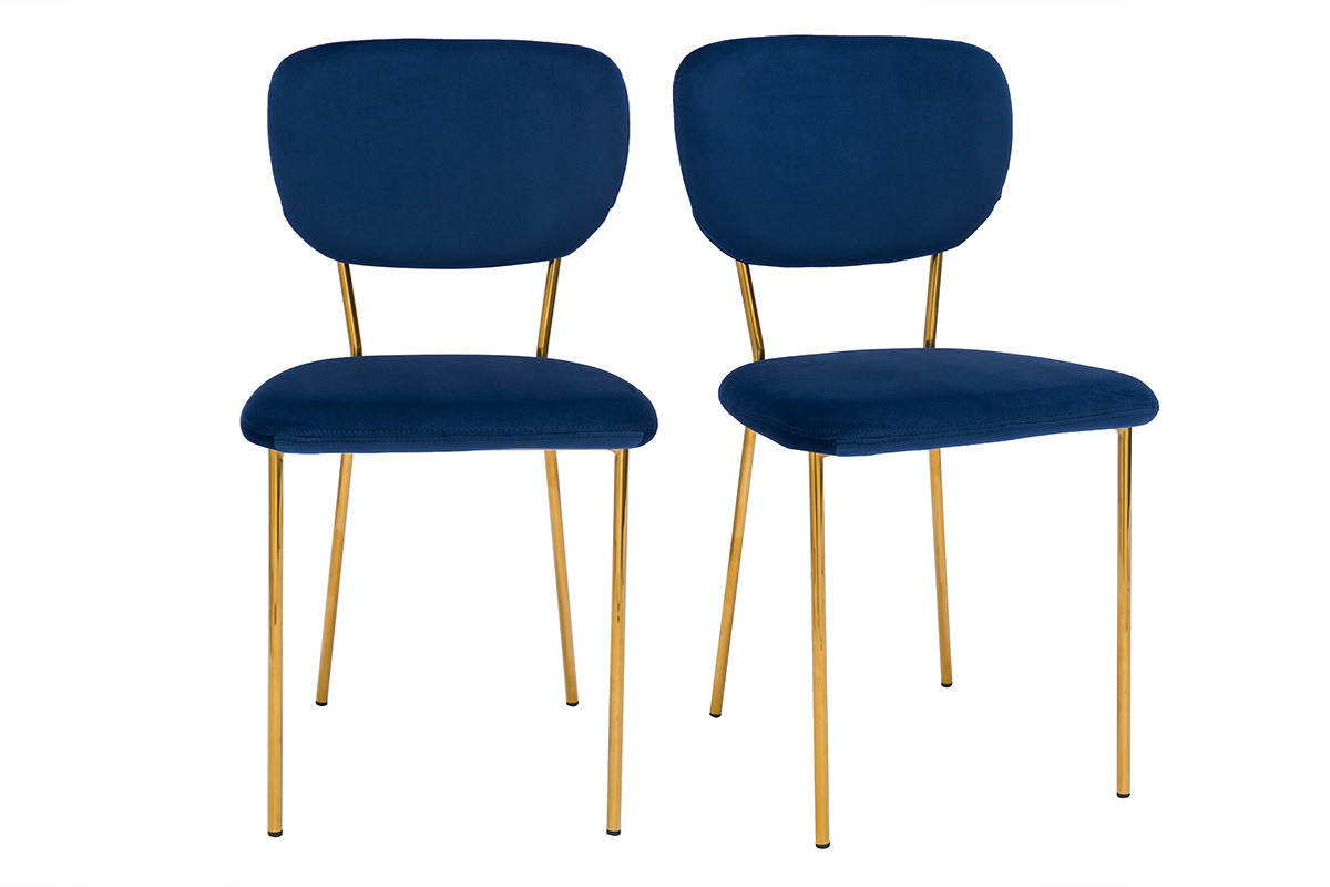 Chaises design en tissu velours bleu fonc et mtal dor (lot de 2) LEPIDUS