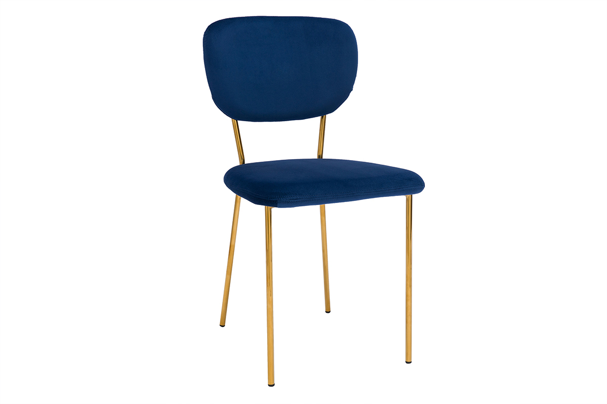 Chaises design en tissu velours bleu fonc et mtal dor (lot de 2) LEPIDUS