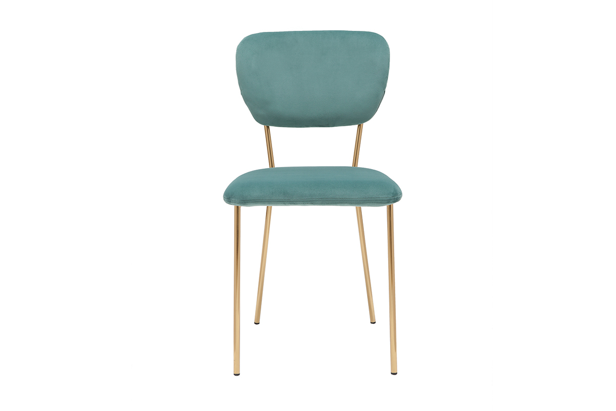 Chaises design en tissu velours gaufr vert cladon et mtal dor (lot de 2) LEPIDUS