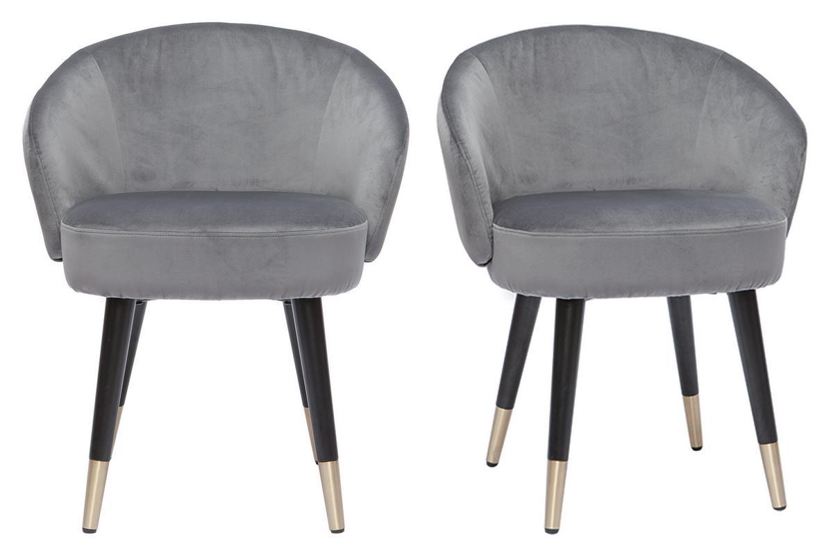 Chaises design en tissu velours gris, bois noir et mtal dor (lot de 2) BRIZO