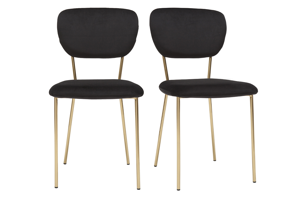 Chaises design en tissu velours noir et mtal dor (lot de 2) LEPIDUS