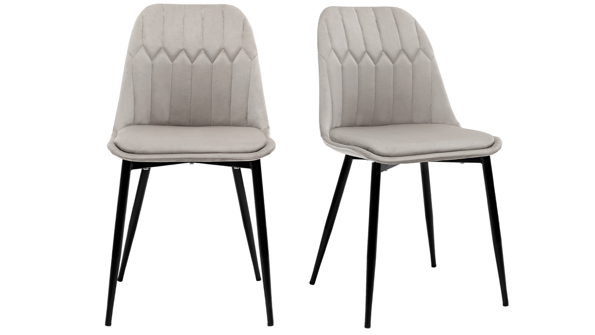 Chaises design en tissu velours taupe et mtal noir (lot de 2) FUSE