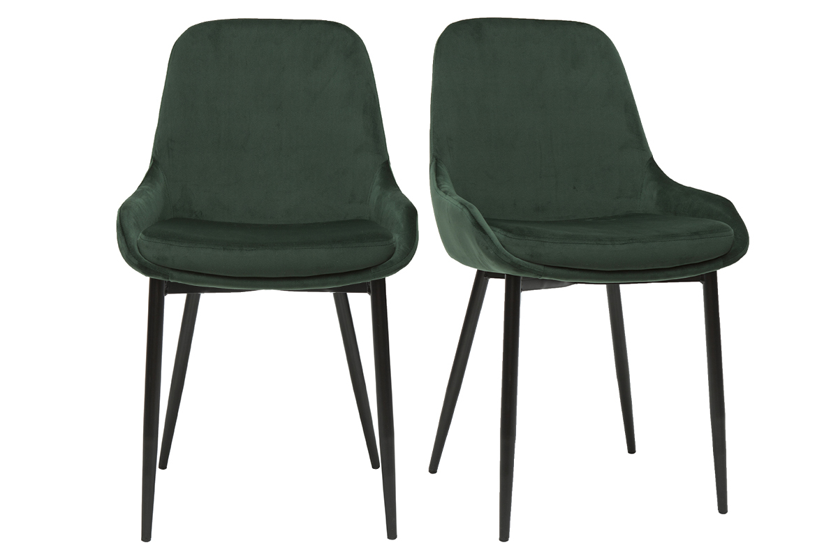 Chaises design en tissu velours vert fonc et mtal noir (lot de 2) HOLO