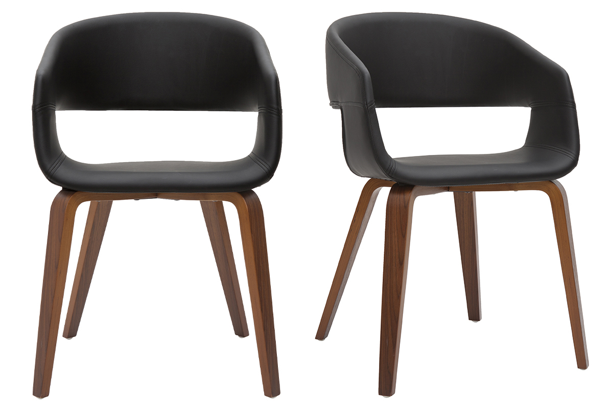 Chaises design noir et bois fonc (lot de 2) SLAM