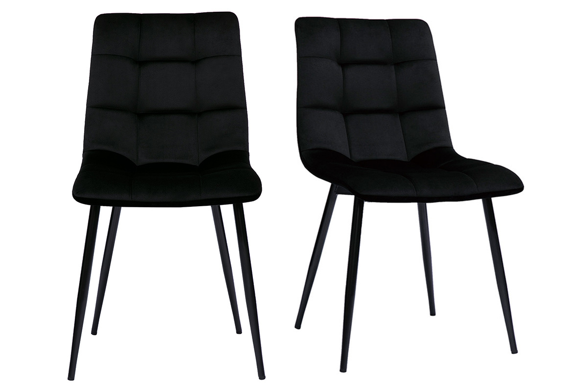 Chaises design noires en tissu velours noir et mtal (lot de 2) MAXWELL