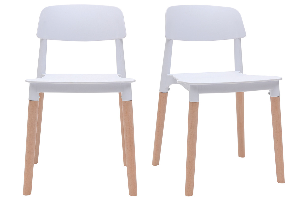 Chaises design scandinaves blanc et bois clair massif (lot de 2) GILDA