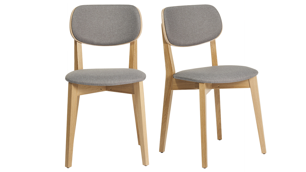 Chaises en bois clair chne massif et tissu gris chin (lot de 2) DENIA