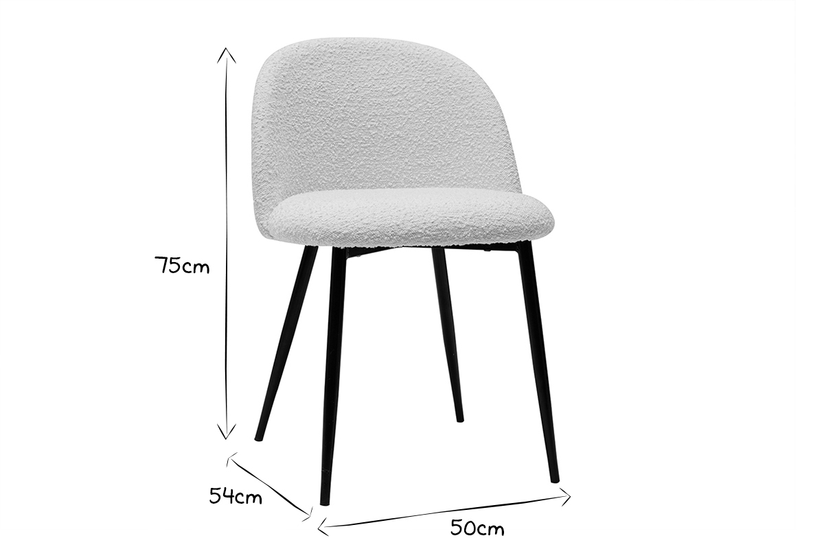 Chaises en tissu effet laine boucle blanc cass et mtal noir (lot de 2) CELESTE